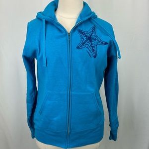 NWOT Hand printed starfish Marushka hoodie blue XL